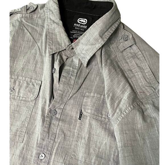 Ecko Unltd Gray Safari Short Sleeve Button Front Shirt XXL - Picture 7 of 9